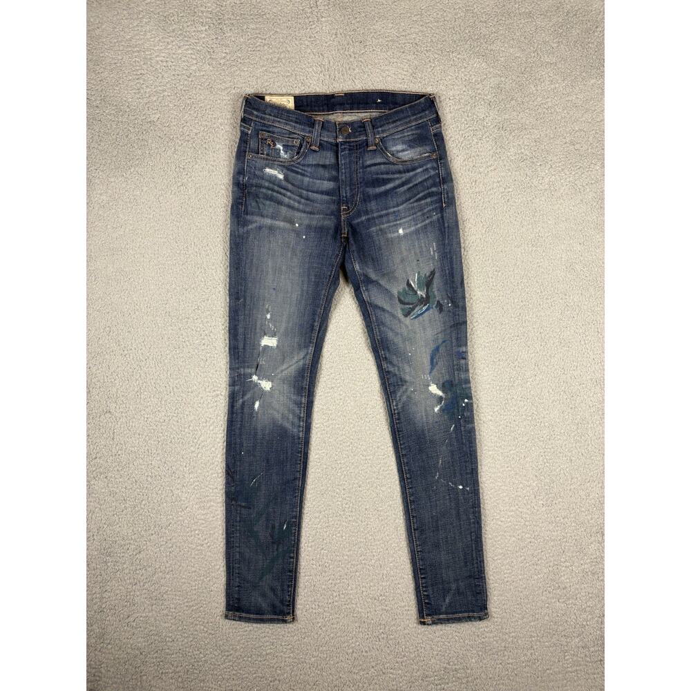 Polo Ralph Lauren Jeans Women’s 27 Blue Tompkins Skinny Floral Paint Distressed